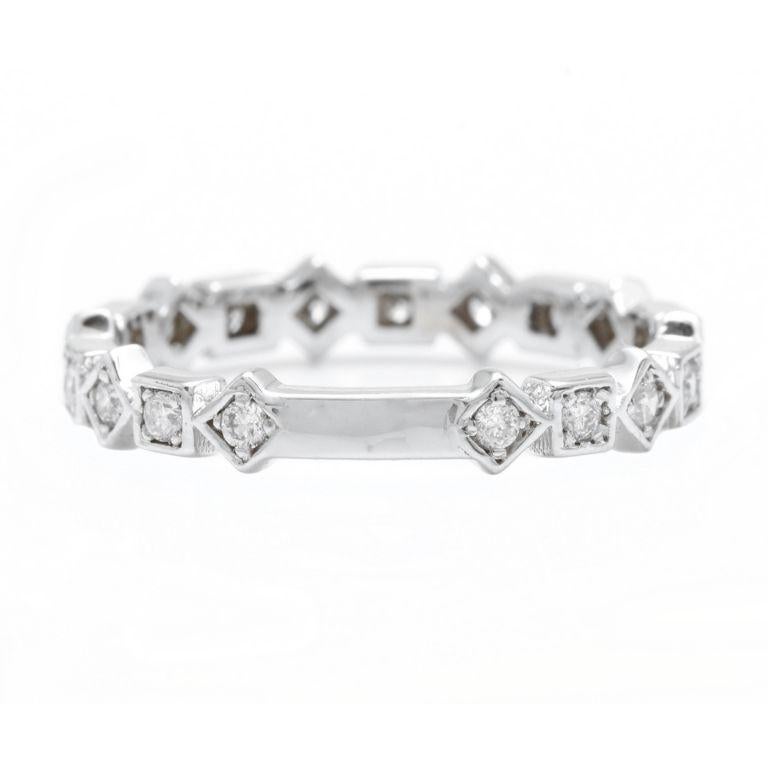 Rose Cut 0.40 Carat Natural Diamond 14 Karat Solid White Gold Band Ring For Sale