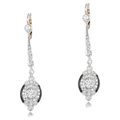 Pendientes de diamantes talla europea antigua de 0,50 ct, ónice pulido, platino
