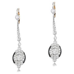 Boucles d'oreilles en diamant de 0,40 ct, taille ancienne, Onyx