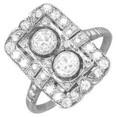 0.40ct Old European Cut Diamond Engagement Ring, I Color, Diamond Halo, Platinum