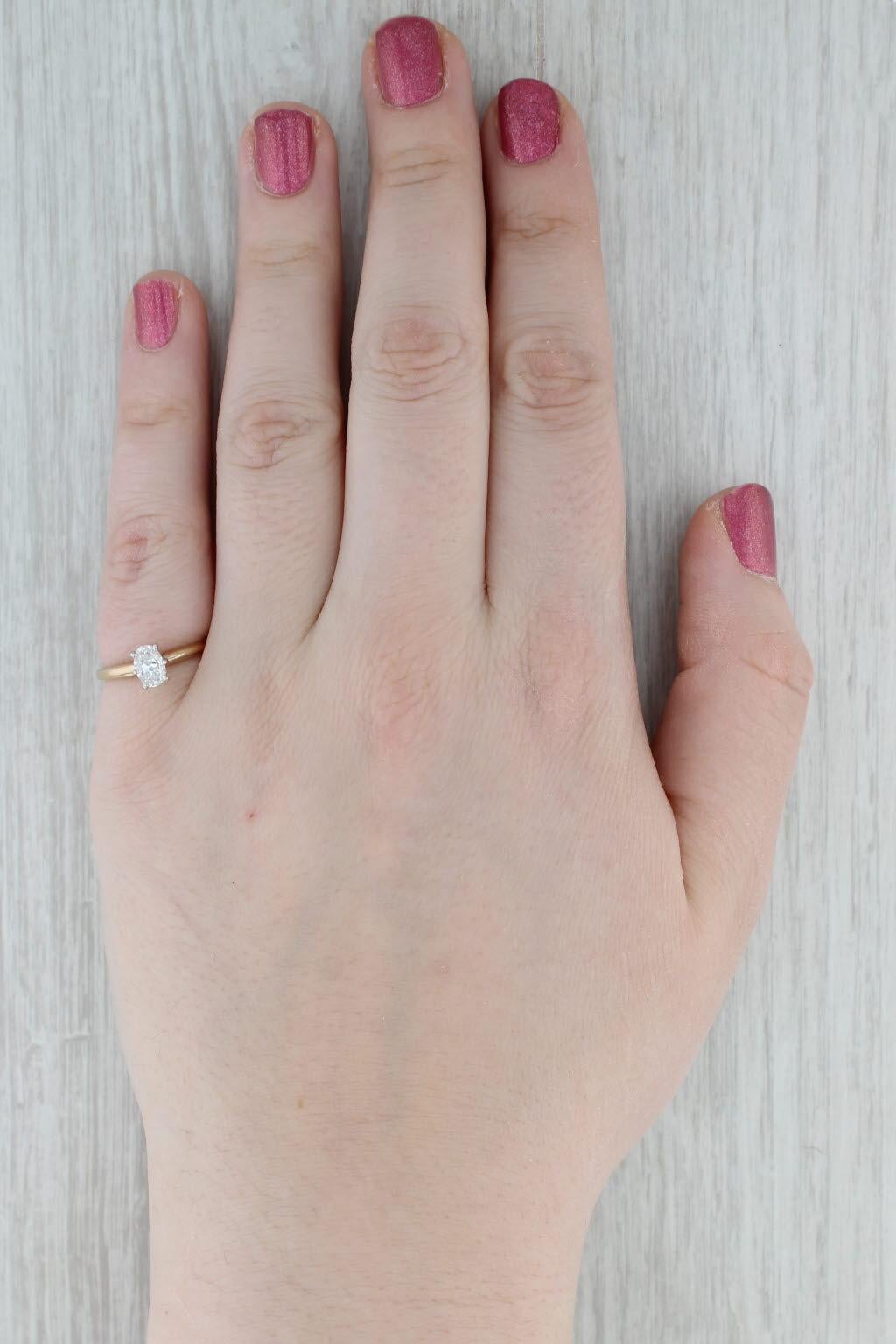 Anello di fidanzamento solitario con diamante ovale da 0,40 carati in oro giallo 14k misura 8 in vendita 2