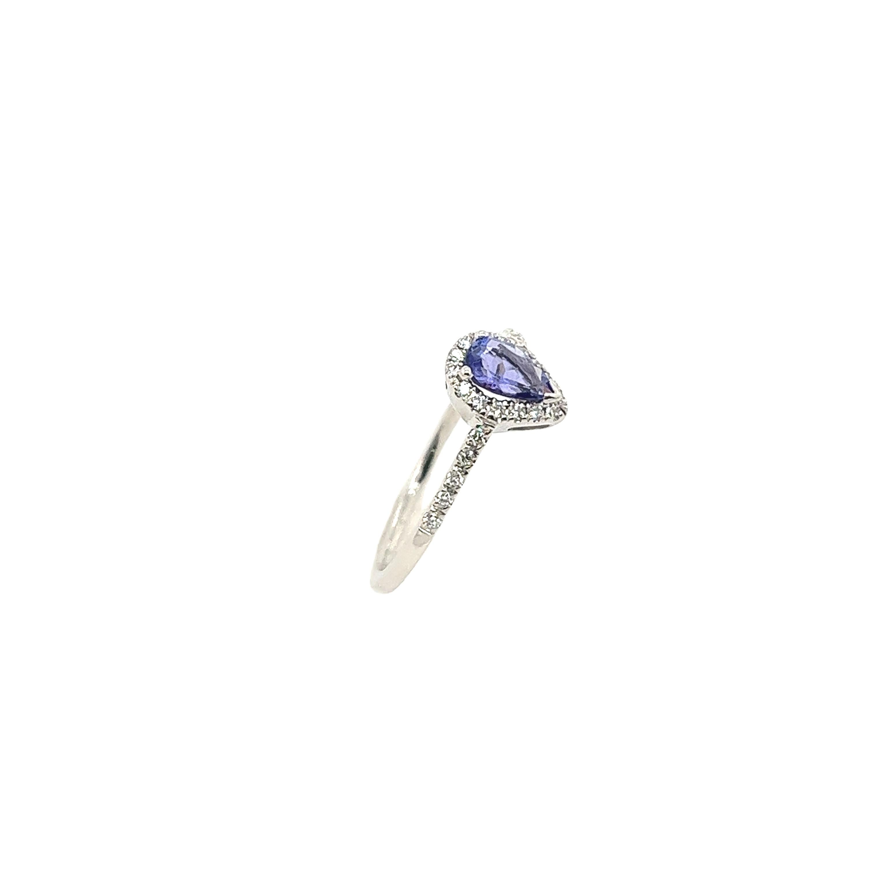 Pear Cut 0.40ct Pear Shape Tanzanite and Diamond Ring Set In 18ct White Gold For Sale