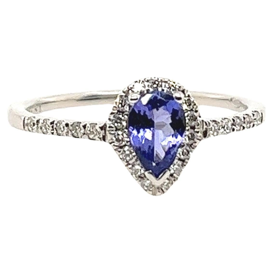 0.40ct Pear Shape Tanzanite and Diamond Ring Set In 18ct White Gold For Sale