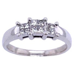 Bague trilogie en or blanc 18 carats avec diamant naturel de 0,40 carats de taille Princesse