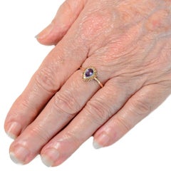 0.40 Carat Quality African Pear Amethyst 16 Micro Set Diamonds Solid Gold Ring