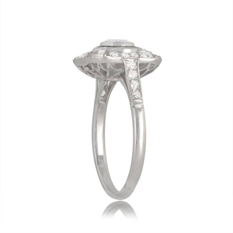 Art Deco 0.40ct Round Brilliant Cut Diamond Engagement Ring, Diamond Halo, Platinum