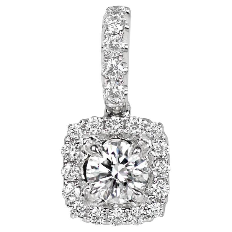 Colgante de diamante redondo talla brillante (aprox. 0,4 quilates), halo, oro blanco 18k en venta