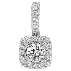 Round Brilliant Cut Diamond Pendant (Approx 0.4-Carats), Halo, 18k White Gold