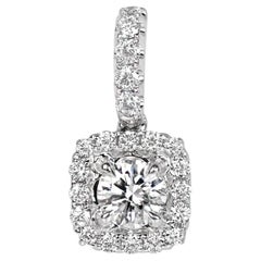 Pendentif en or blanc 18 carats, diamant rond de 0,40 carats, taille brillante, halo de diamants