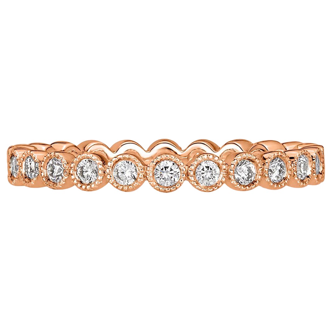 0.40ct Round Brilliant Cut Milgrain Bezel Set Eternity Band in 18k Rose Gold For Sale