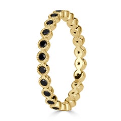 0.40ct Round Cut Black Diamond Milgrain Set Eternity Band in 18k Yellow Gold