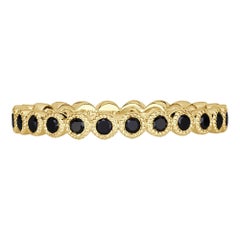 0.40ct Round Cut Black Diamond Milgrain Set Eternity Band in 18k Yellow Gold