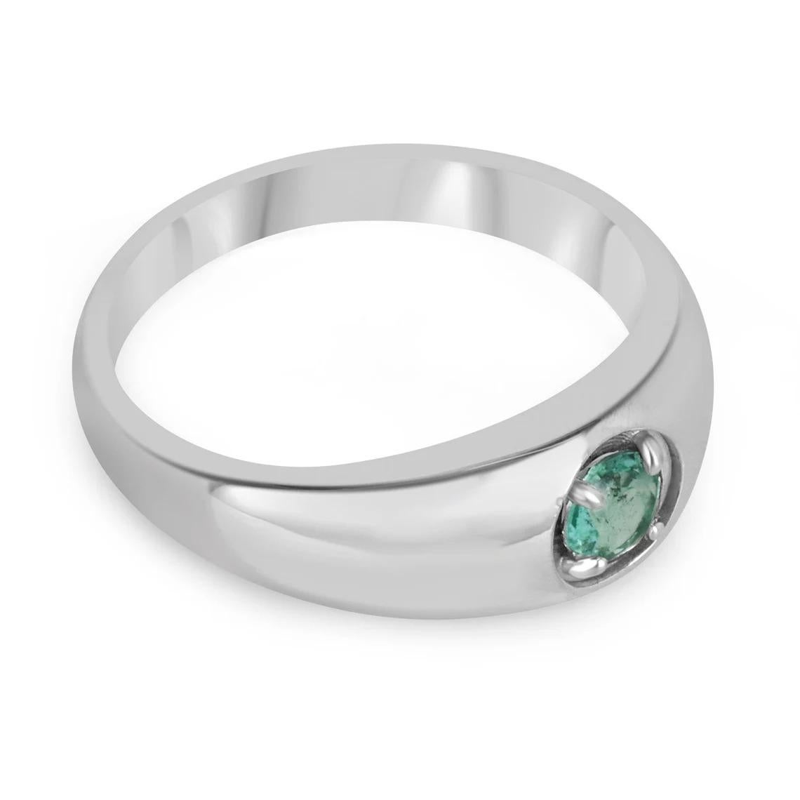 0.40ct SS Round Cut Emerald Four Prong Solitaire Silver Unisex Ring In New Condition For Sale In Jupiter, FL