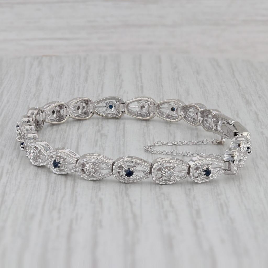 0.40ctw Blue Sapphire White Diamond Tennis Bracelet 14k White Gold 7