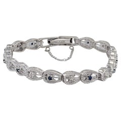 0.40ctw Blue Sapphire White Diamond Tennis Bracelet 14k White Gold 7" (bracelet de tennis en or blanc)