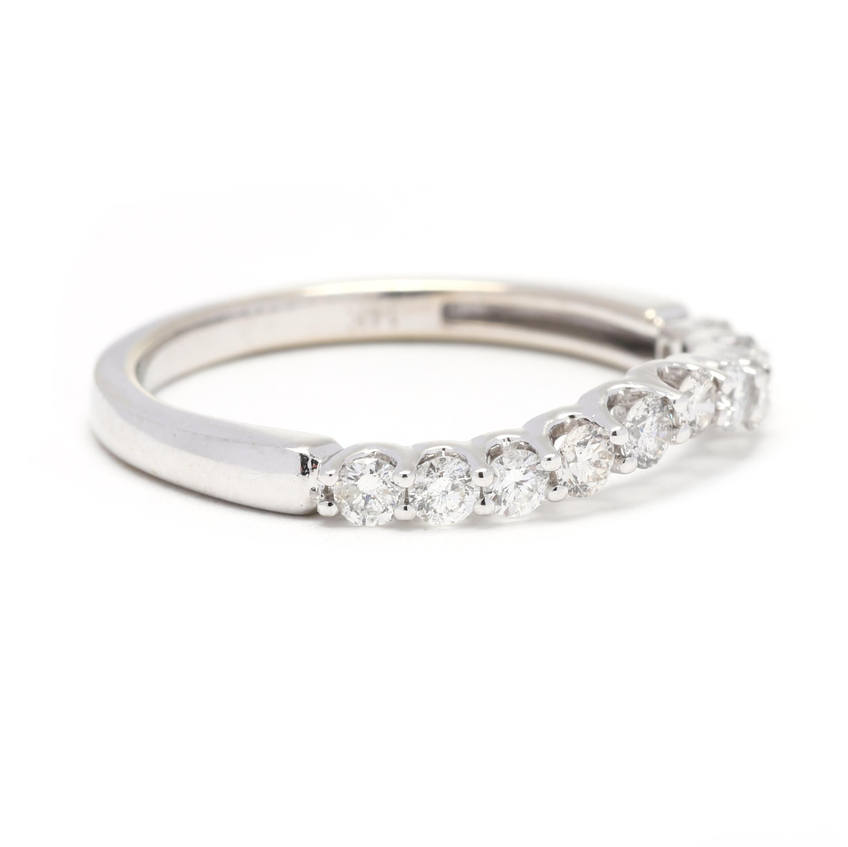 This stunning 0.40ctw curved diamond band is a perfect accent to any look! Crafted from 14K white gold and set with an incredible two rows of diamonds that curve and sparkle, this elegant ring is sure to captivate attention. With a simple yet