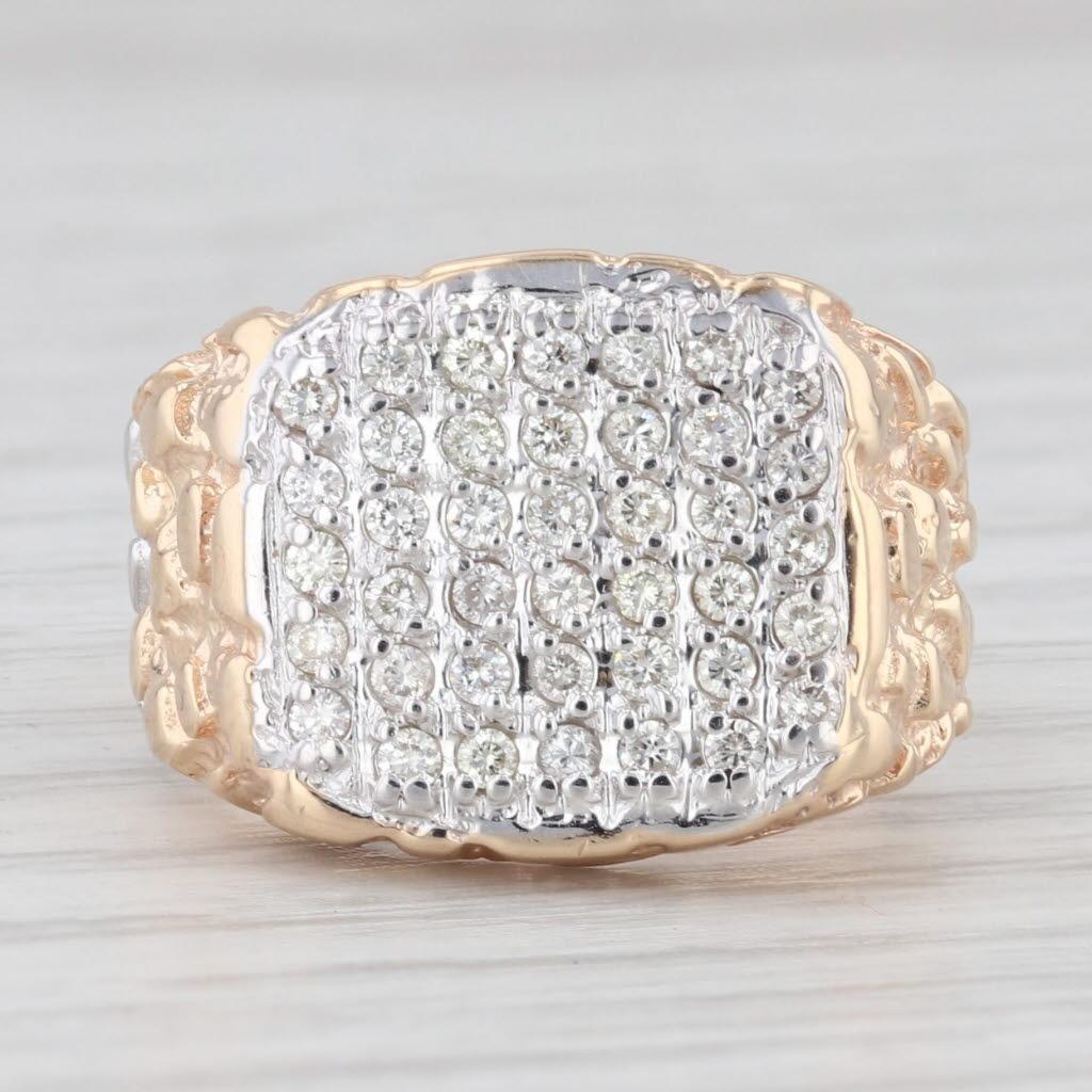 Round Cut 0.40ctw Diamond 14k Yellow Gold Nuggt Ring Size 7.25 For Sale