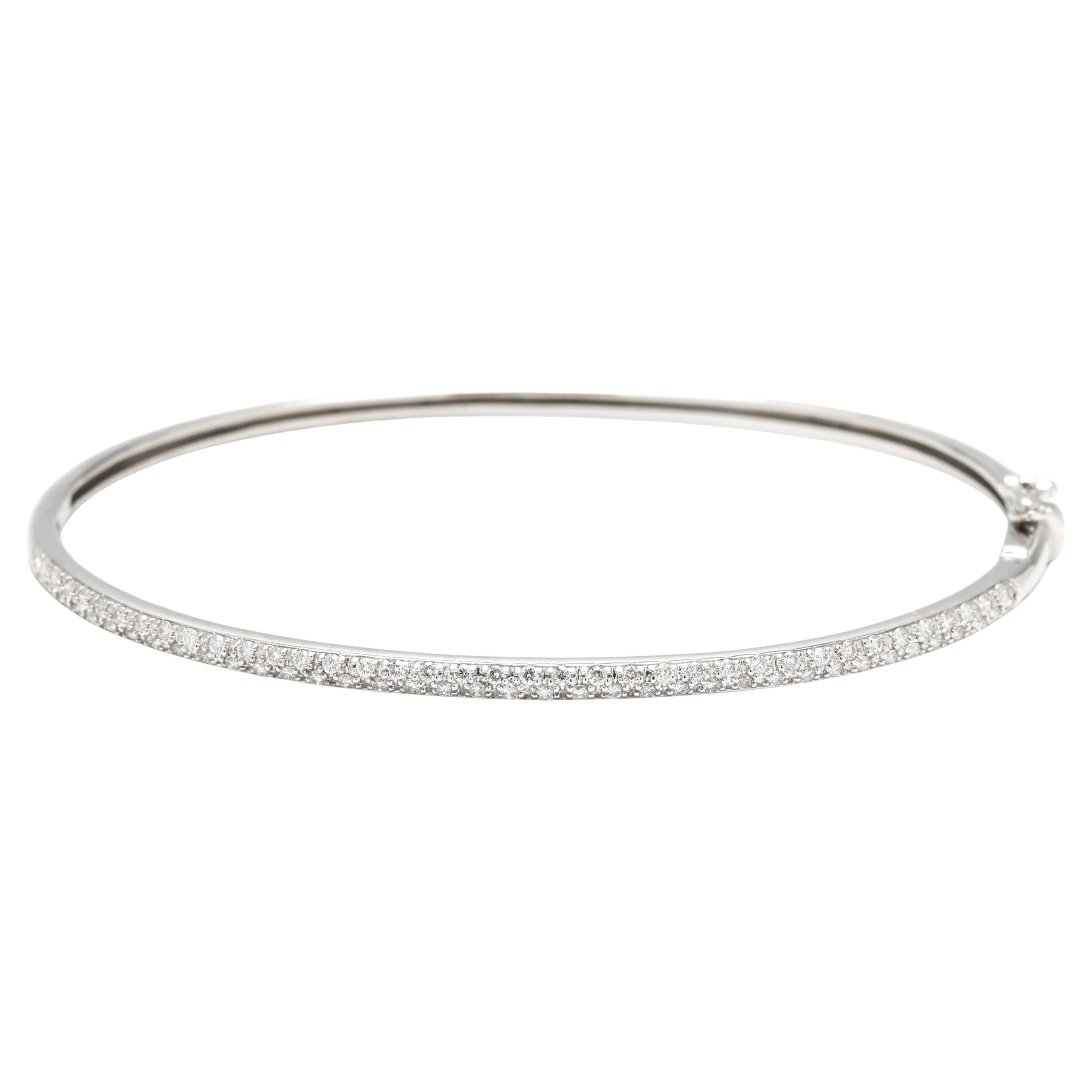 Bracciale Bangle con diamanti da 0,40 carati, oro bianco 14k, lunghezza 6,75 pollici