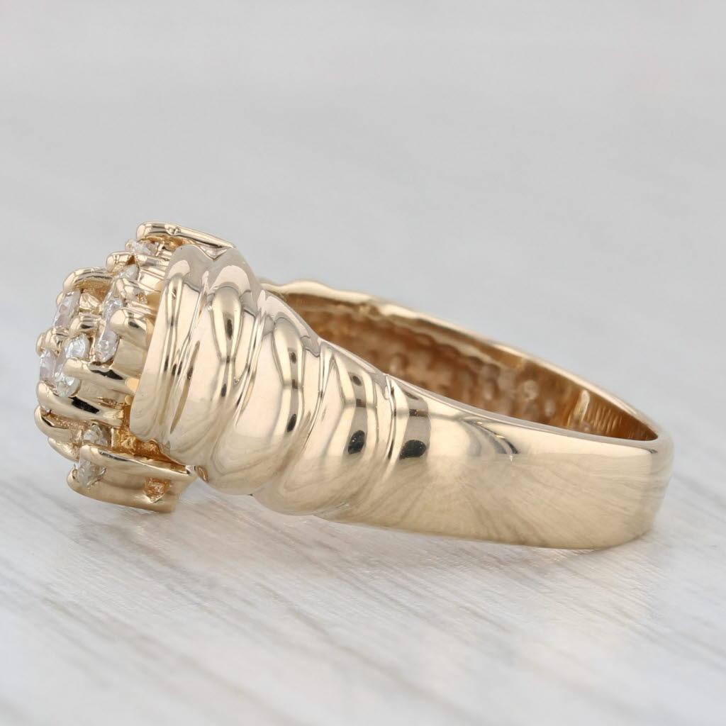 Gemstone Information:
- Natural Diamonds -
Total Carats - 0.40ctw
Cut - Round Brilliant
Color - G - H
Clarity - SI1 - SI2

Metal: 14k Yellow Gold
Weight: 5 Grams 
Stamps: 14k
Face Height: 9.9 mm 
Rise Above Finger: 6.2 mm
Band / Shank Width: 4