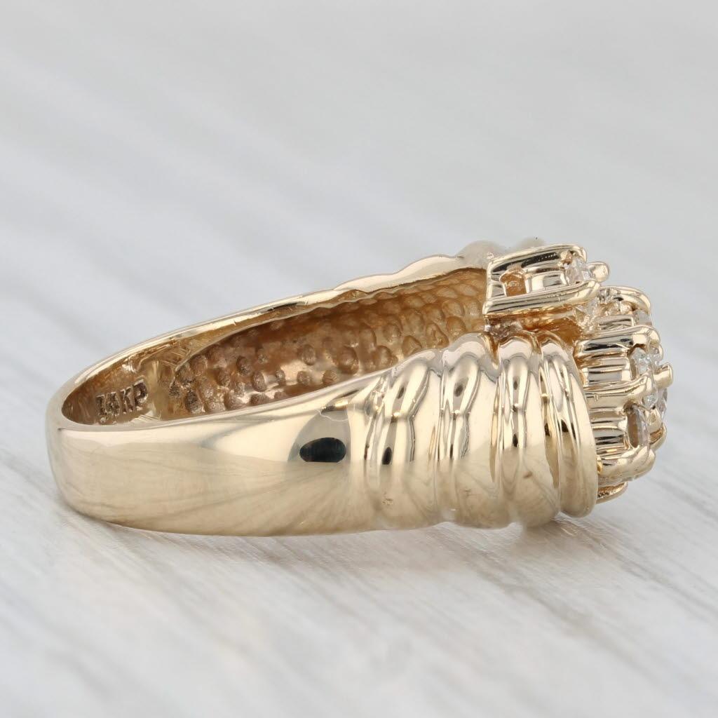 Women's or Men's 0.40ctw Diamond Cluster Ring 14k Yellow Gold Size 4.75 Beveled Bypass For Sale