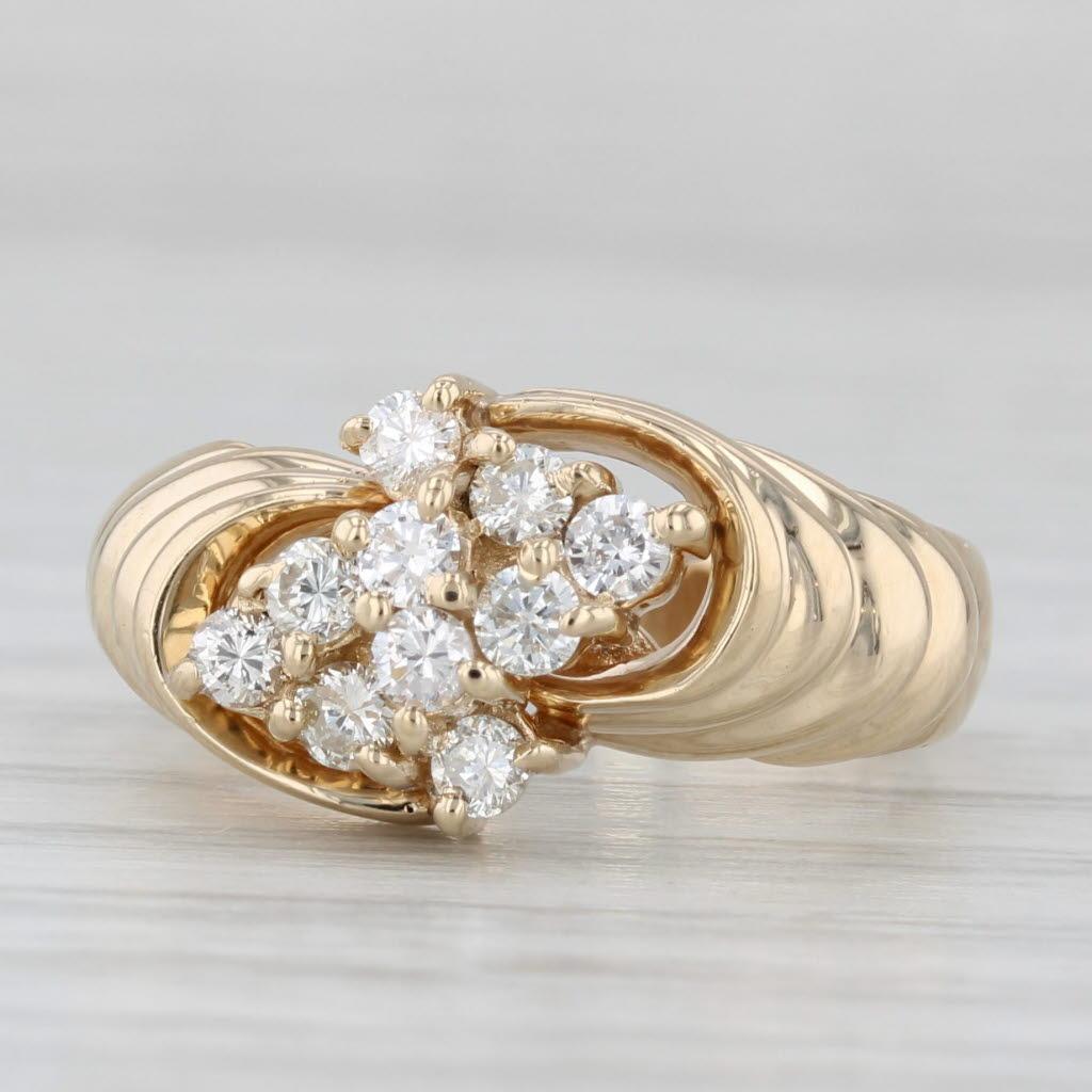 0.40ctw Diamond Cluster Ring 14k Yellow Gold Size 4.75 Beveled Bypass For Sale 1