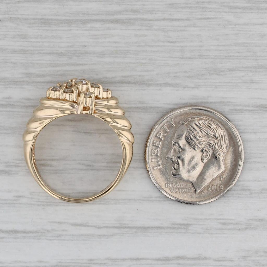 0.40ctw Diamond Cluster Ring 14k Yellow Gold Size 4.75 Beveled Bypass For Sale 3