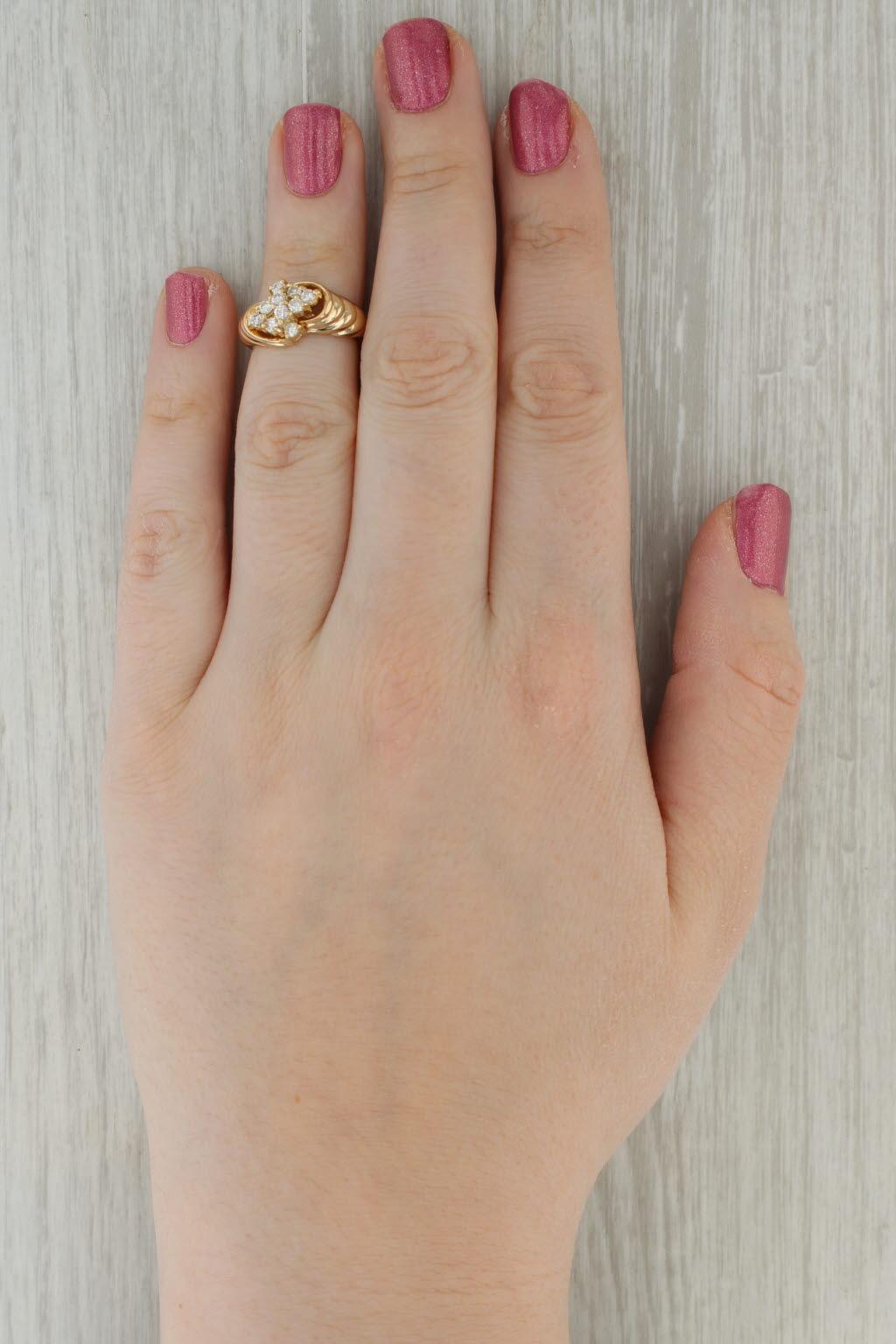 0.40ctw Diamond Cluster Ring 14k Yellow Gold Size 4.75 Beveled Bypass For Sale 4