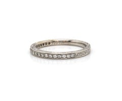 0.40ctw Diamond Engraved Wedding Band Ring in 18K White Gold