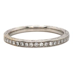 0.40ctw Diamond Engraved Wedding Band Ring in 18K White Gold