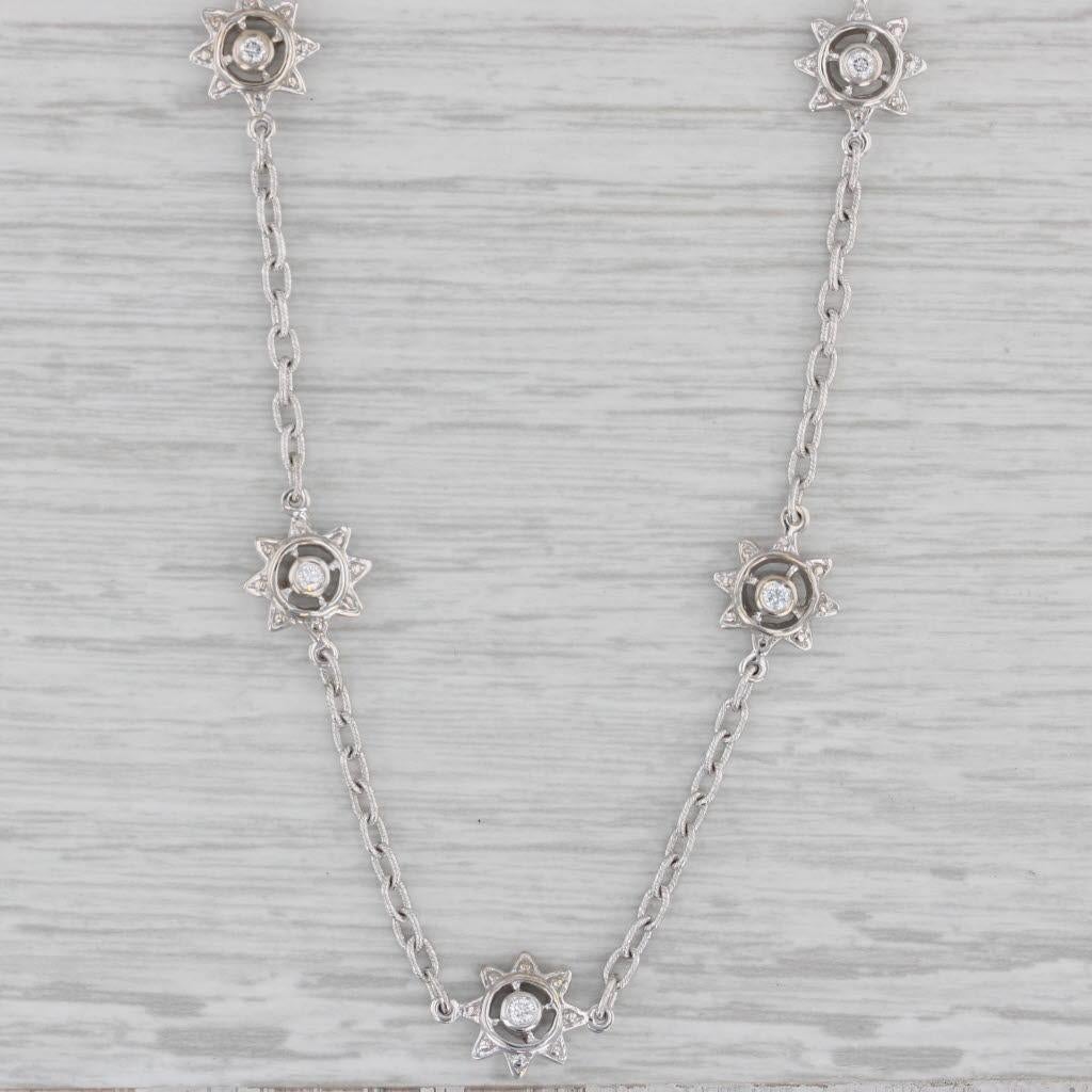 0.40ctw Diamond Flower Sun Station Necklace 18k White Gold 16.5