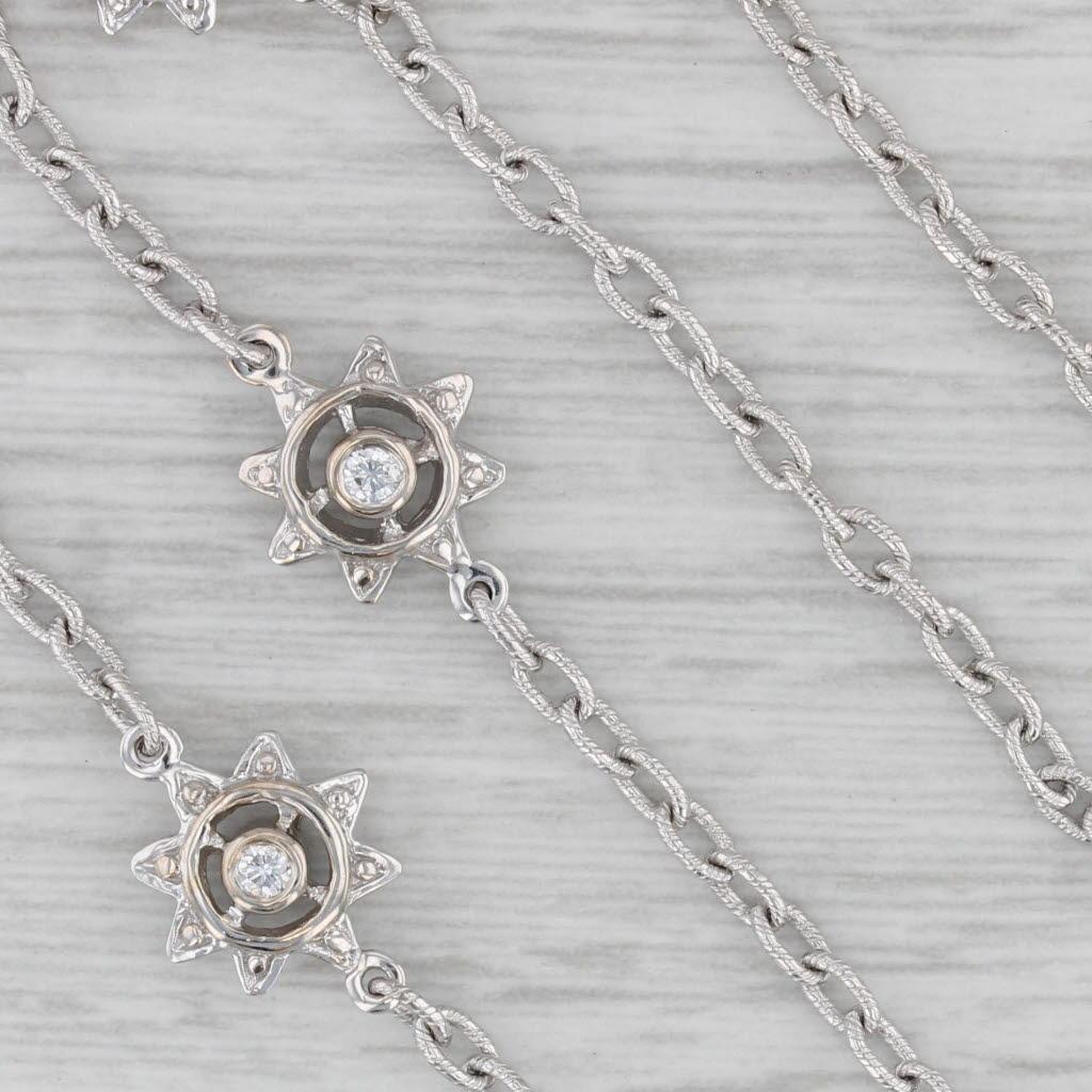 0.40ctw Diamond Flower Sun Station Necklace 18k White Gold 16.5