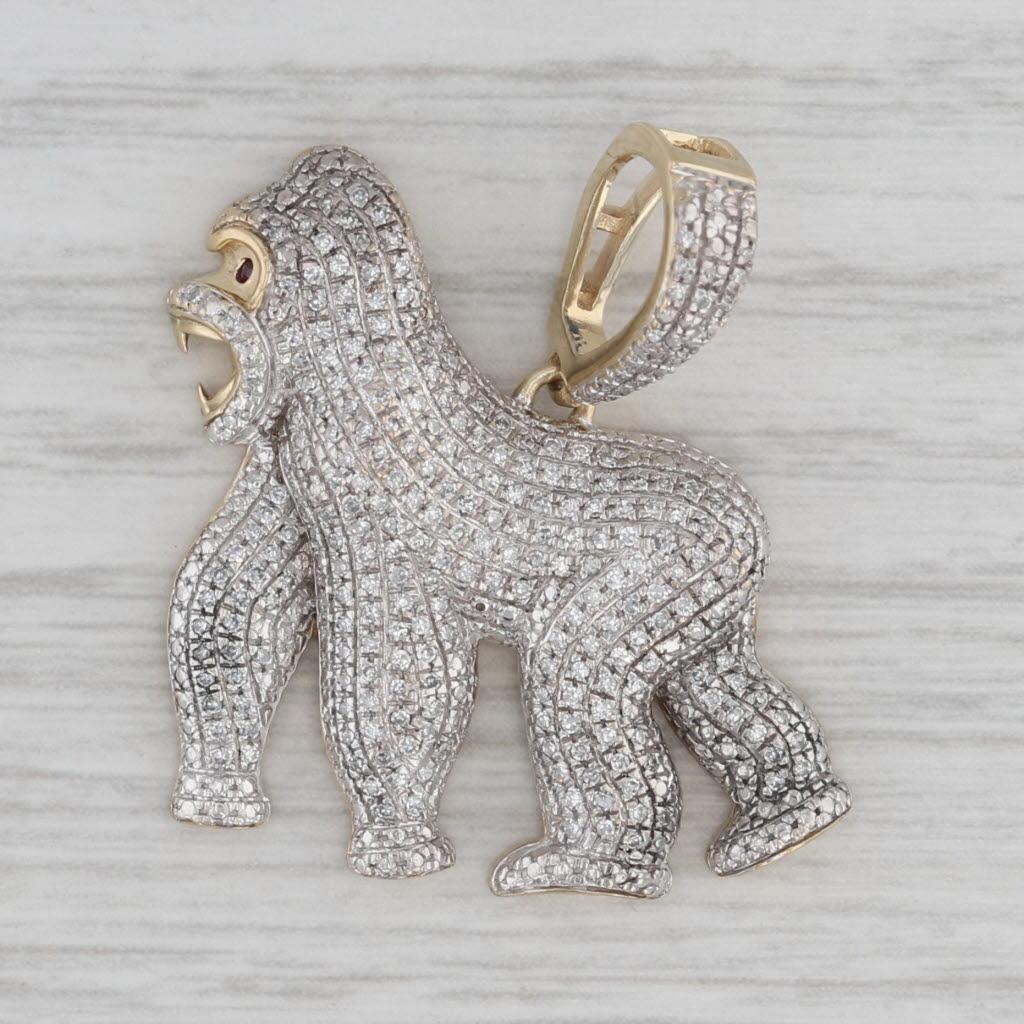 0,40 Karat Diamant Gorilla-Anhänger 19k Weiß-Gelbgold Statement Damen