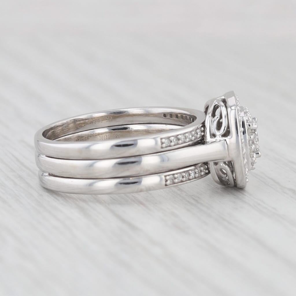 Taille brillant 0.40ctw Diamond Halo Engagement Ring Wedding Bands Soldered Bridal Set 10k Gold en vente