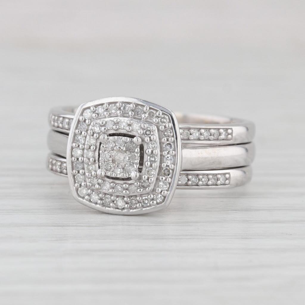 0.40ctw Diamond Halo Engagement Ring Wedding Bands Soldered Bridal Set 10k Gold Pour femmes en vente