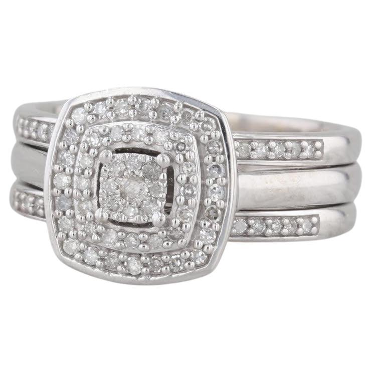 0.40ctw Diamond Halo Engagement Ring Wedding Bands Soldered Bridal Set 10k Gold en vente