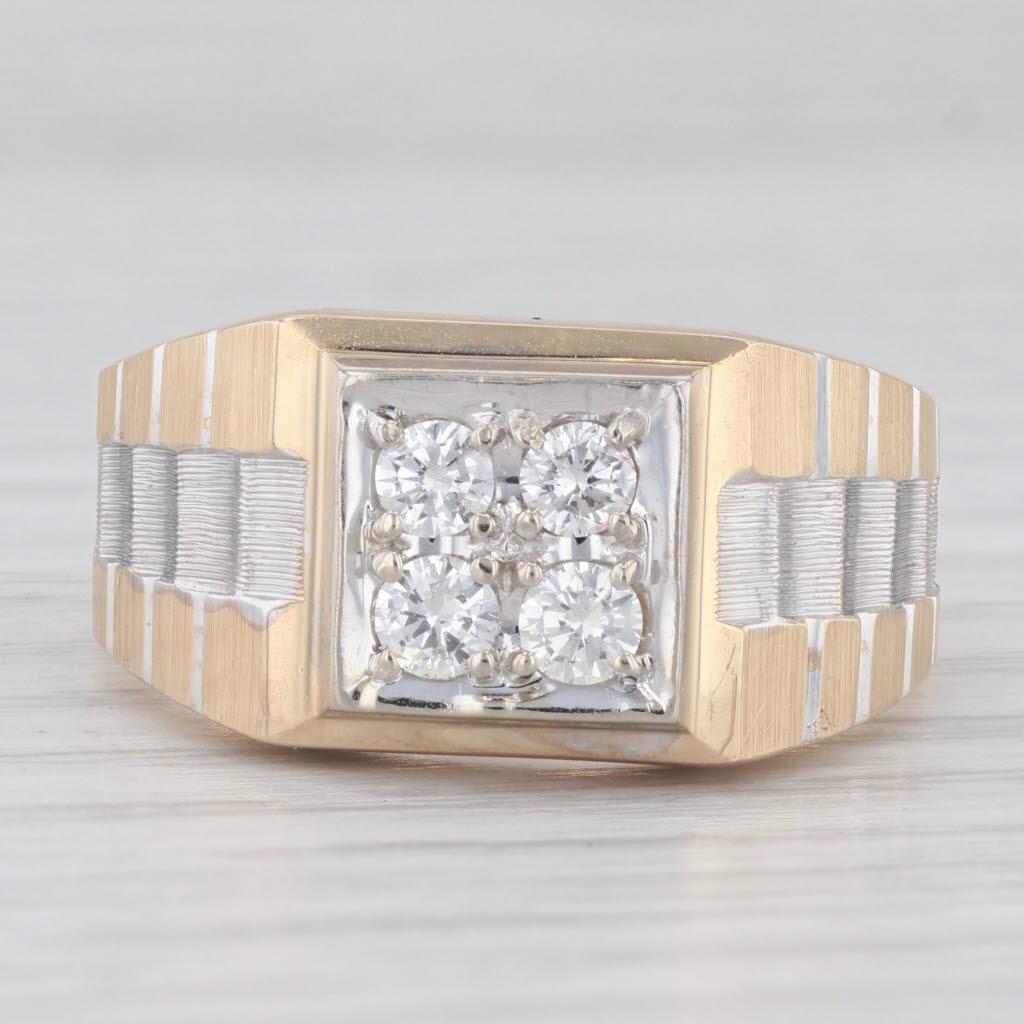 Gemstone Information:
- Natural Diamonds -
Total Carats - 0.40ctw
Cut - Round Brilliant
Color - H - I
Clarity - SI1 - SI2

Metal: 14k Yellow & White Gold
Weight: 7.7 Grams 
Stamps: 14k
Face Height: 11.6 mm 
Rise Above Finger: 5.1 mm
Band / Shank