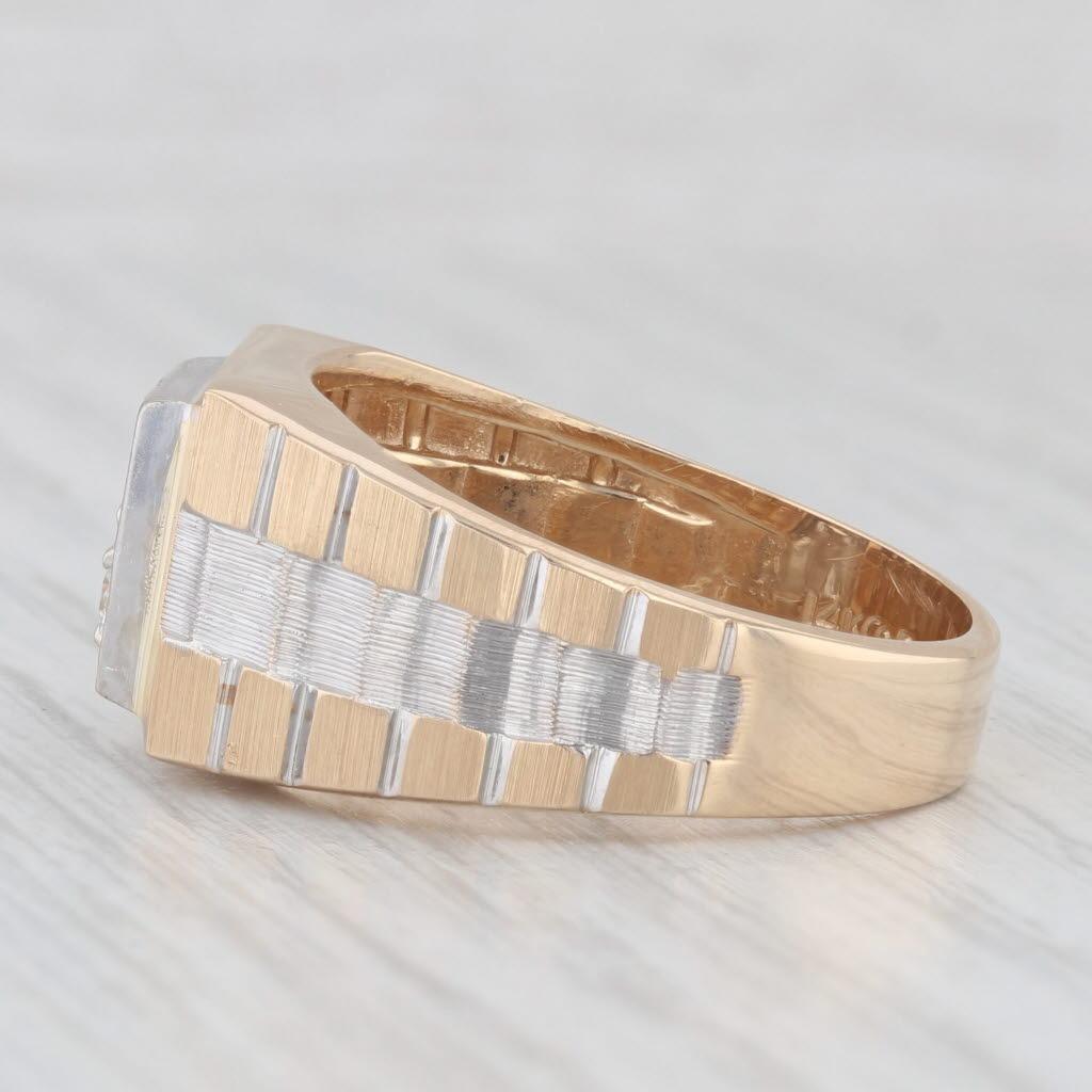 0.40ctw Diamond Men's Ring 14k Yellow White Gold Size 10.75 Watch Band Style In Good Condition In McLeansville, NC