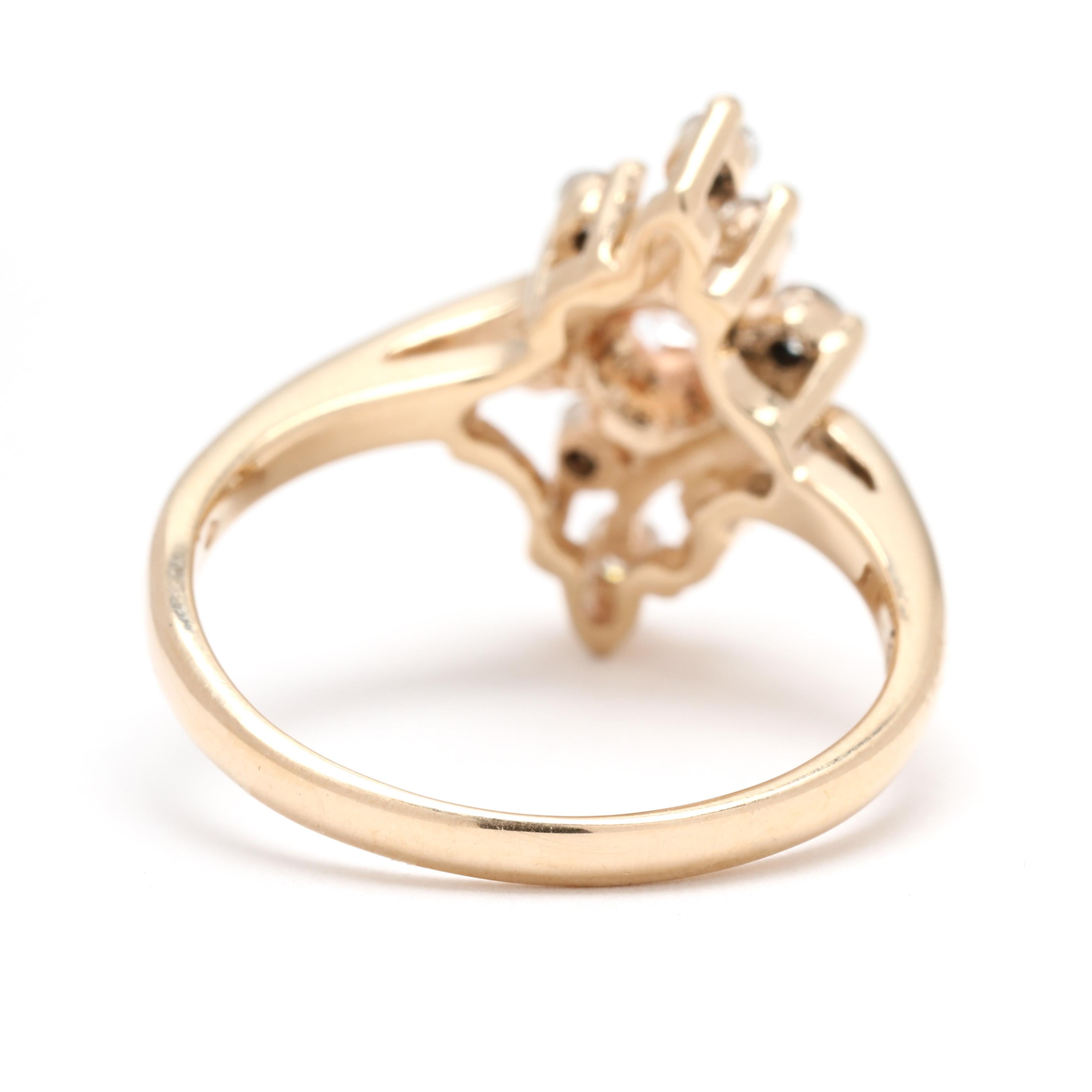 Taille ronde Bague bypass Navette en or jaune 14 carats avec diamants de 0,40 carat, taille de bague 6,25 en vente