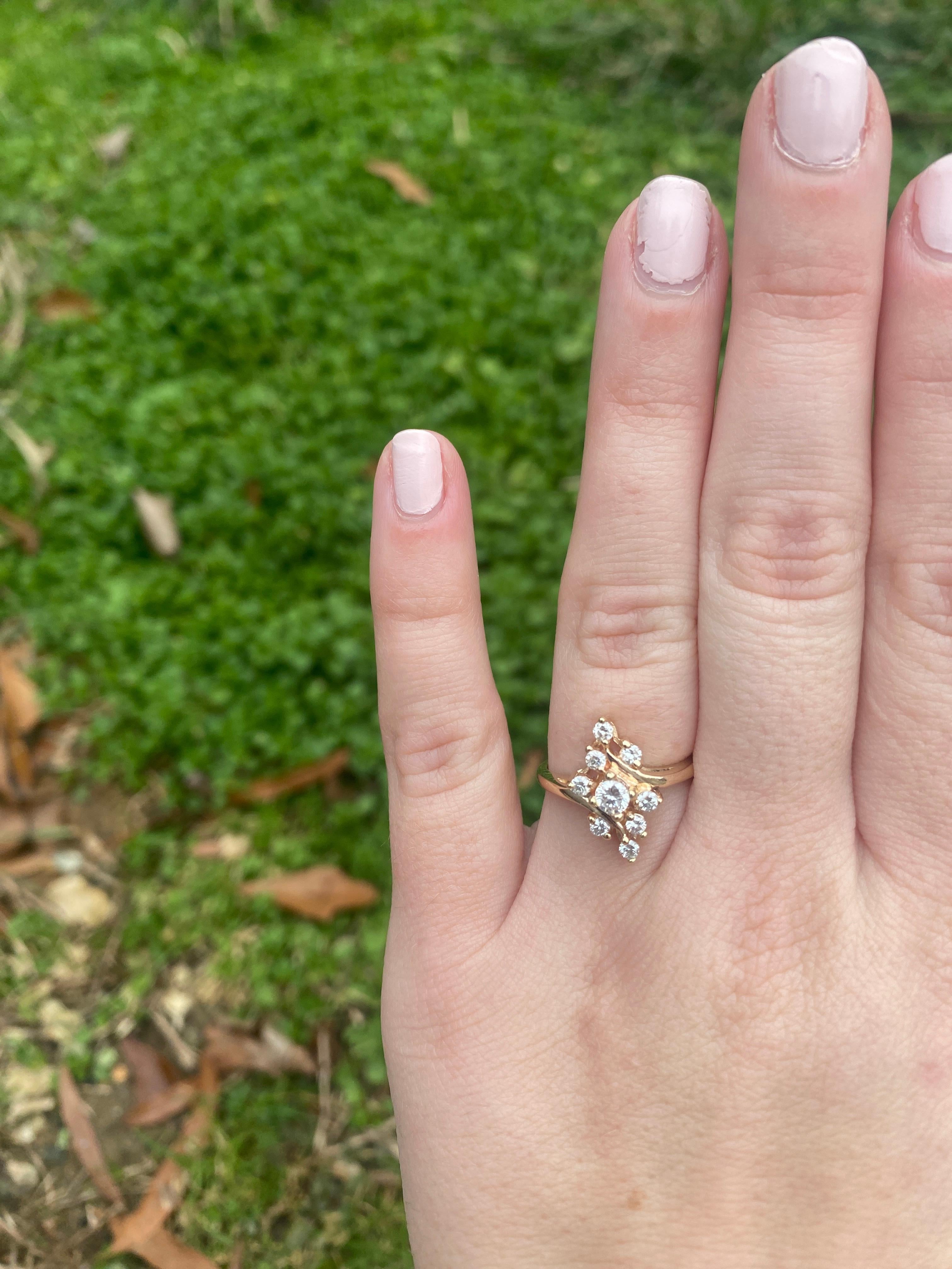 Bague bypass Navette en or jaune 14 carats avec diamants de 0,40 carat, taille de bague 6,25 en vente 3