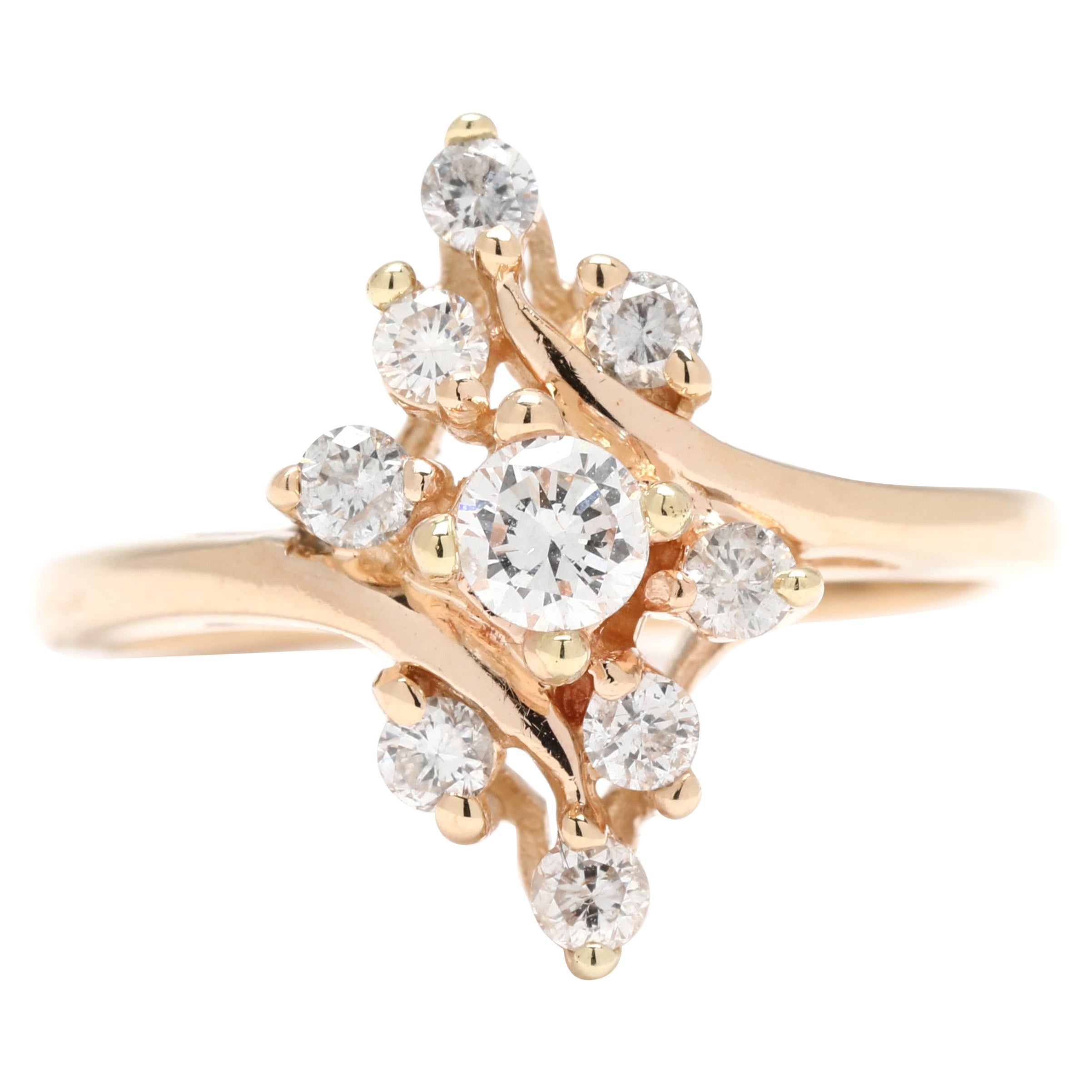 Bague bypass Navette en or jaune 14 carats avec diamants de 0,40 carat, taille de bague 6,25 en vente