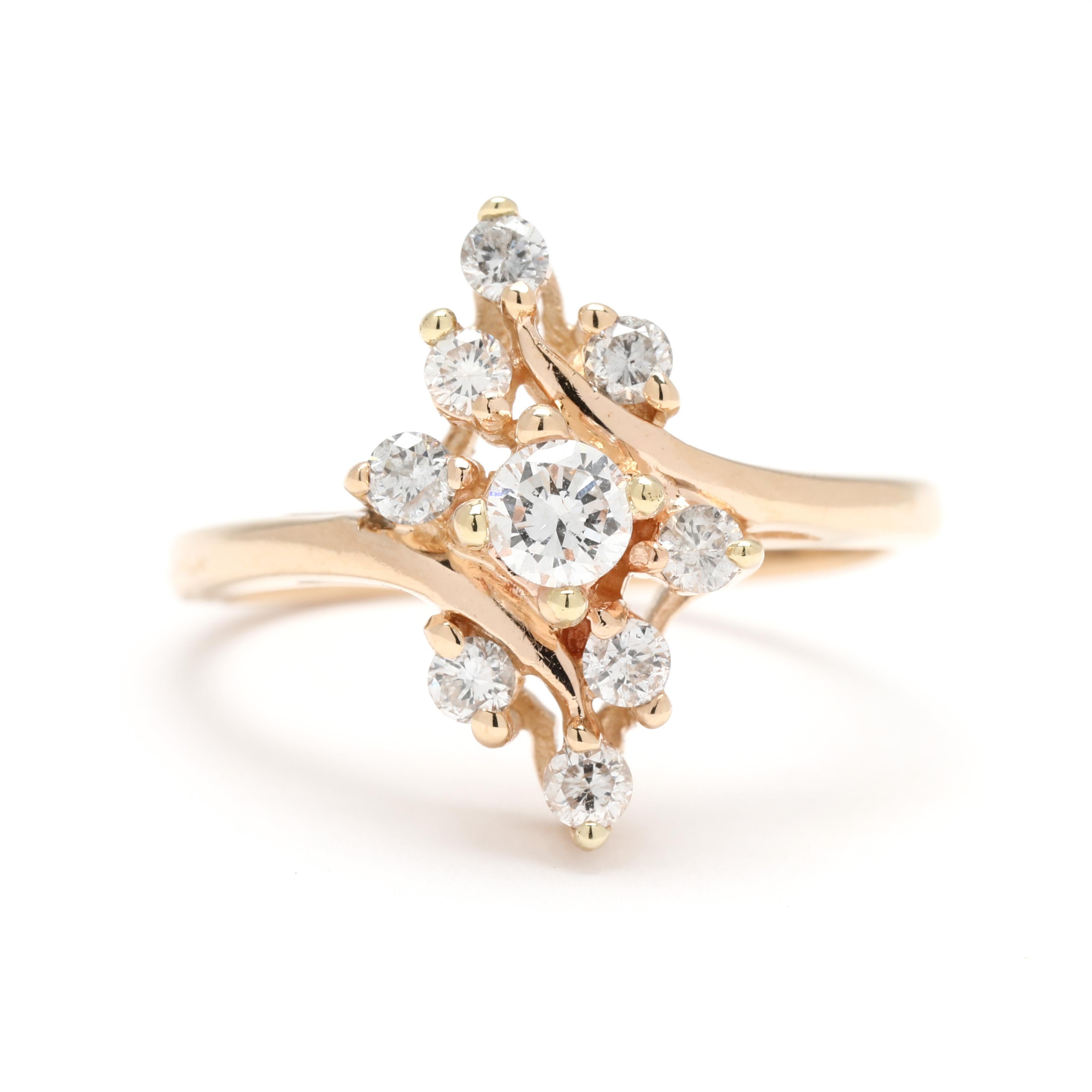 0.40ctw Diamond Navette Bypass Ring, 14k Yellow Gold, Ring Size 6.25