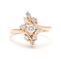 0.40ctw Diamond Navette Bypass Ring, 14k Yellow Gold, Ring Size 6.25