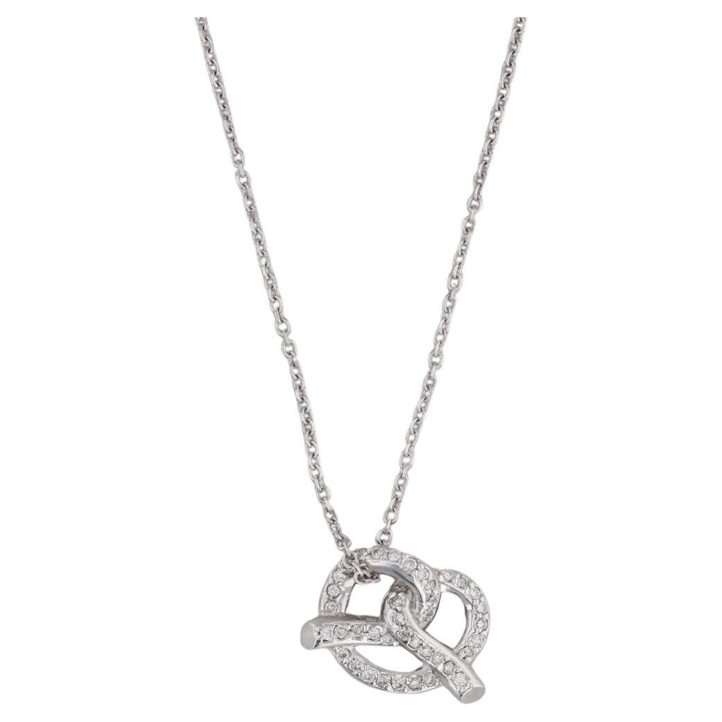 0,40 Karat Diamant-Brezel-Anhänger-Halskette 14k Weißgold 16" Kabelkette im Angebot