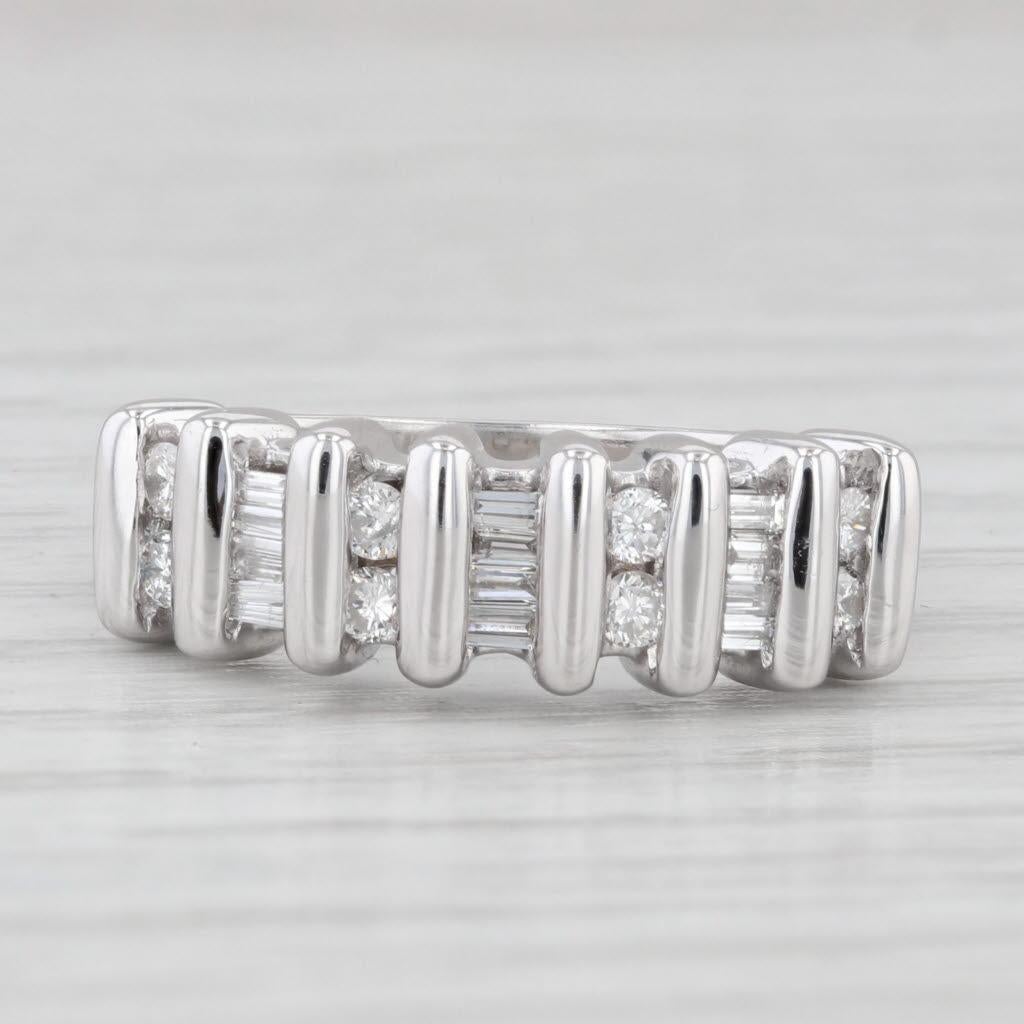 Baguette Cut 0.40ctw Diamond Wedding Ring 18k White Gold Band Stackable Anniversary