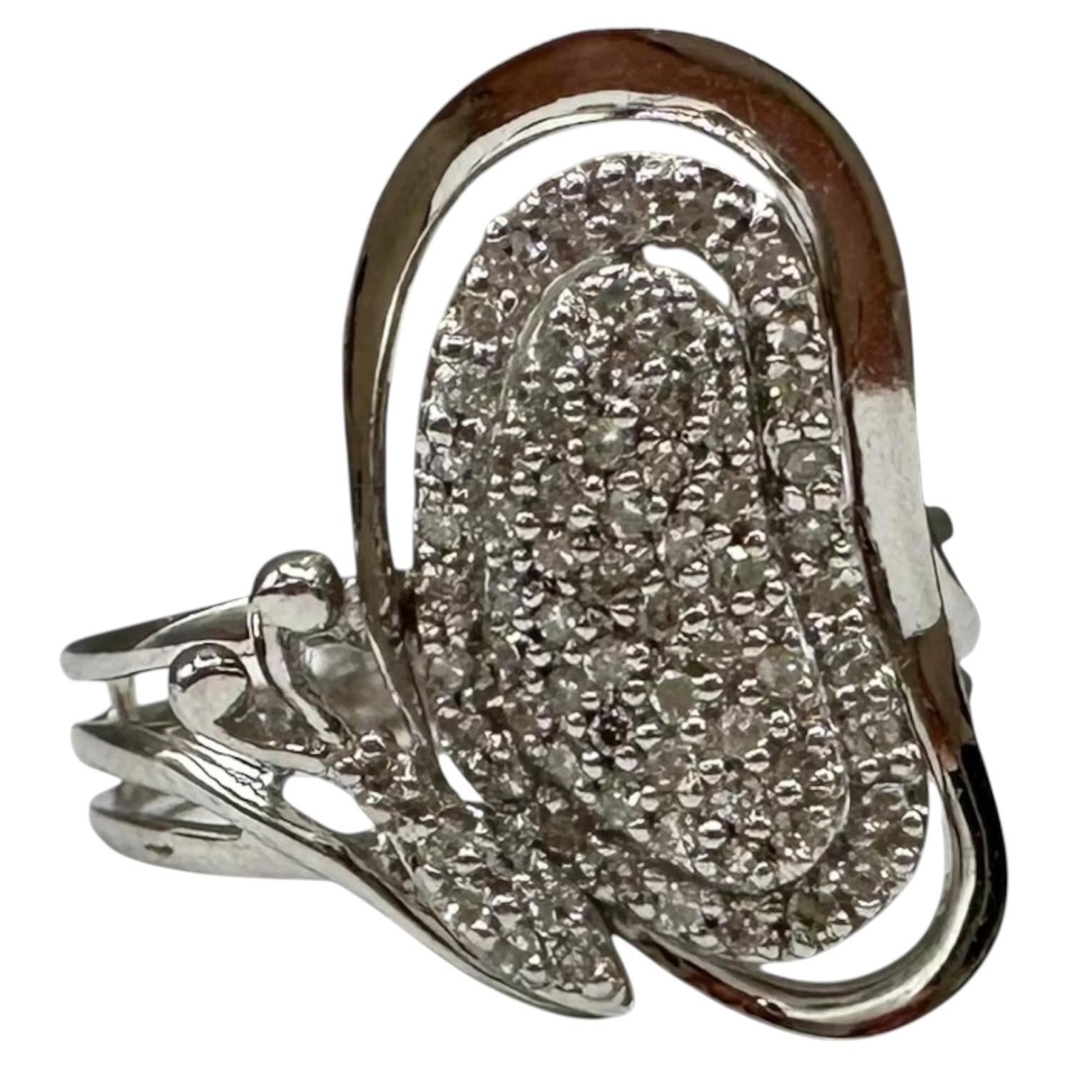 0.40ctw Natural Diamond Butterfly Ring 14K White Gold Size 7 For Sale
