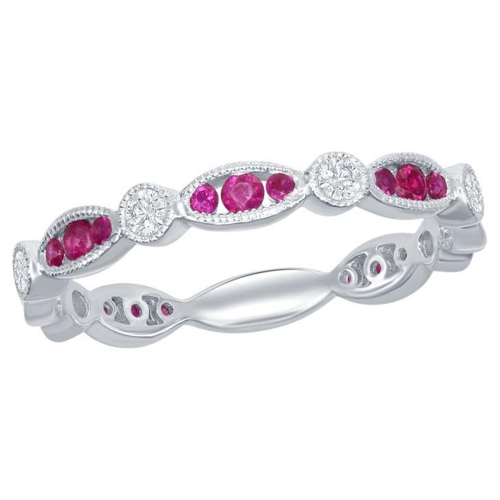 0.40ctw Natural Ruby & 0.17ctw Natural Diamond 18 Karat White Gold Stacking Band For Sale