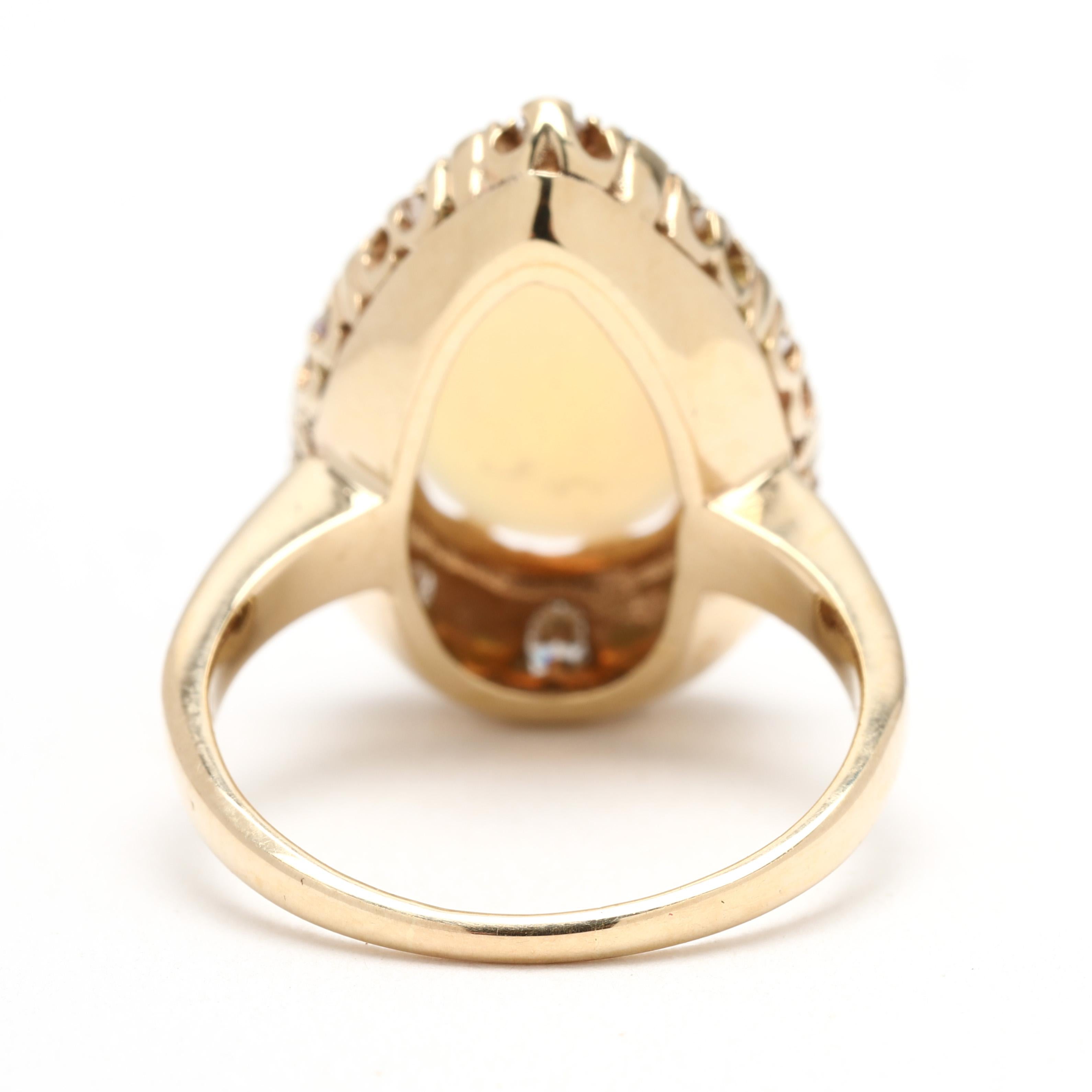 Pear Cut 0.40ctw Pear Opal, Diamond and Blue Enamel Statement Ring, 14k Yellow Gold For Sale