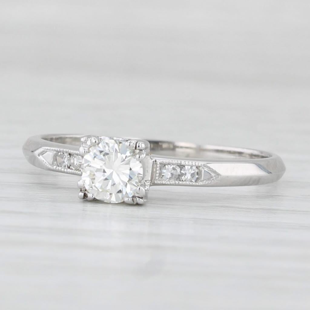 Women's or Men's 0.40ctw Round Vintage Engagement Ring 18k White Gold Size 7.5