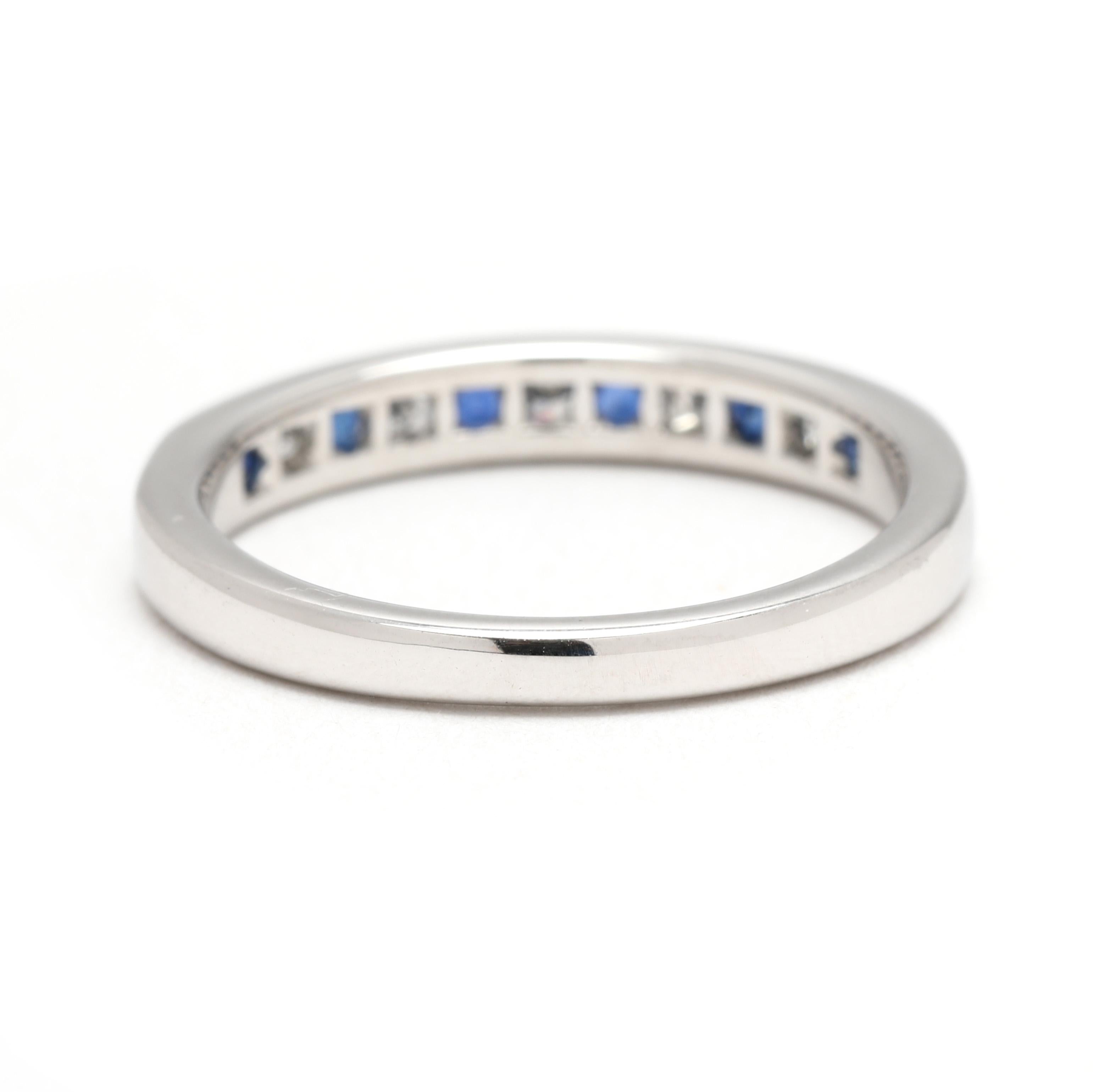 0,40ctw Saphir & Diamant Band Ring, 18k Weißgold, Ringgröße 5.25 (Carréschliff) im Angebot
