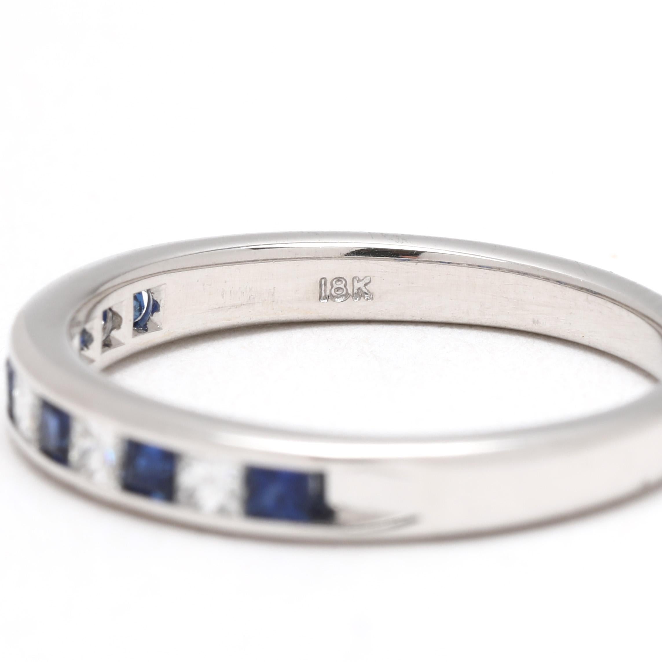 0,40ctw Saphir & Diamant Band Ring, 18k Weißgold, Ringgröße 5.25 für Damen oder Herren im Angebot